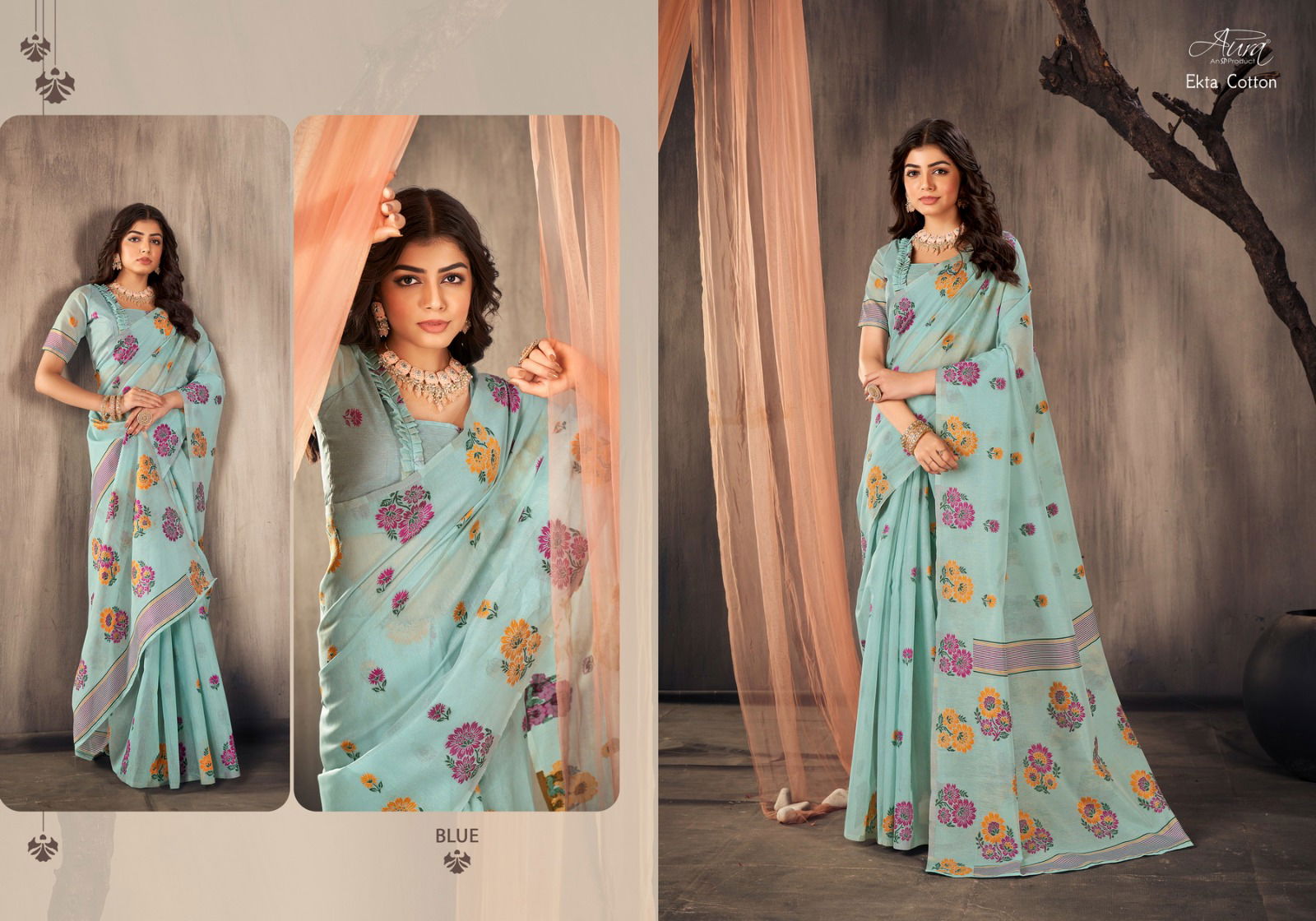 Ekta By Aura Soft Cotton Designer Saree Catalog